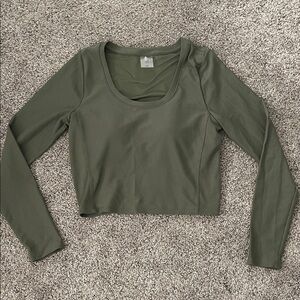 Calia Olive Green Ribbed Long Sleeve Top